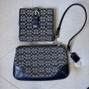Coach Signature black and gray Y2K wallet and wristlet set